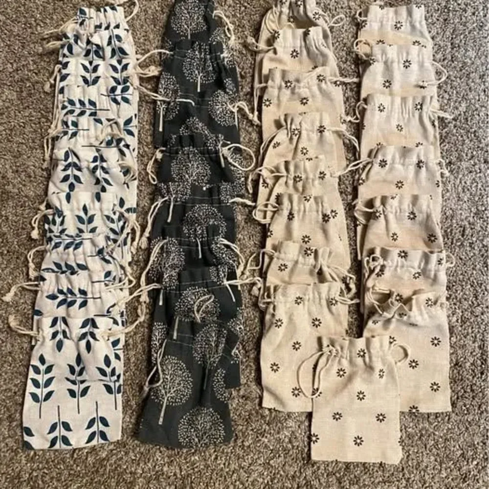 Organic Cotton and Muslin Reusable Single Drawstring Bags 4x5.25” - 34 Pouches